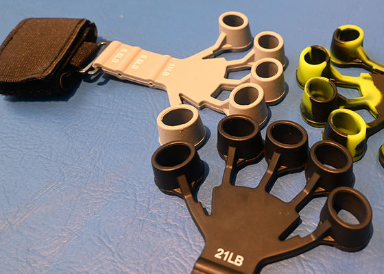 Customized nylon finger resistance bands are designed for finger stretching and strengthening exercises.