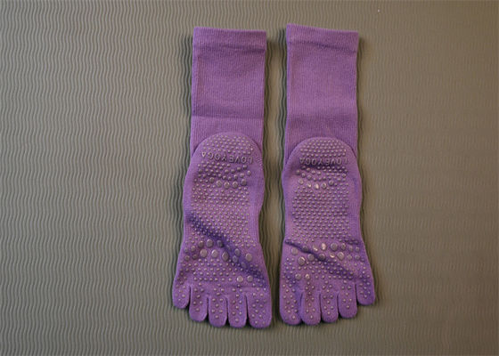Five Toe Black and Purple Pilates Socks for Women's Barre Workout and Yoga