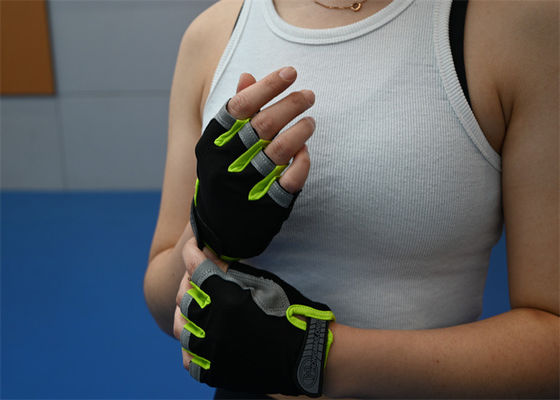 Grey and Black Fingerless Workout Gloves: Padded Cycling Gloves with Polyester Material