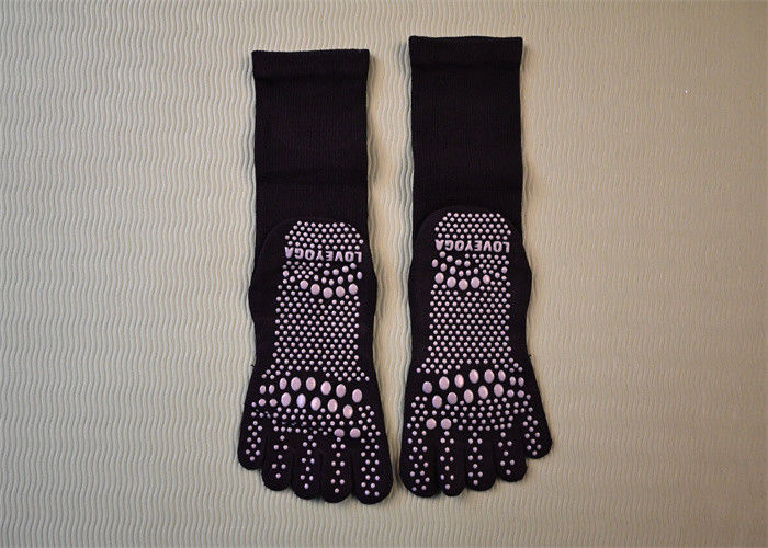 Five Toe Black and Purple Pilates Socks for Women's Barre Workout and Yoga